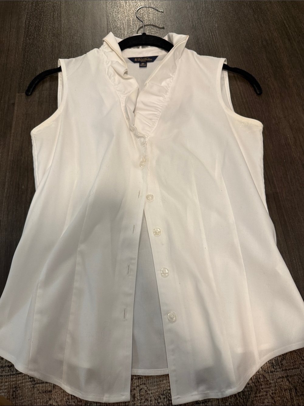Brooks Brothers White Sleeveless Ruffle Collar Button-Front Blouse